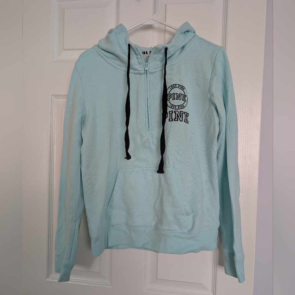 PINK Light Blue Zip Hoodie Size Medium